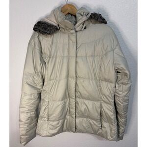 Columbia Sportswear Women's Large Puffer Jacket Light Gray Faux Fur Hood Size L
